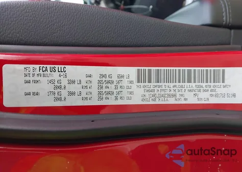 2016 Dodge Durango Limited из США, поврежденный, VIN 1C4RDJDG4GC392806